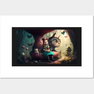 Alice in Wonderland. "Tea Party with the Mad Hatter and the Cheshire Cat" Posters and Art